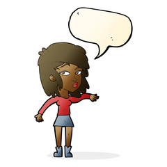 cartoon woman playing it cool with speech bubble