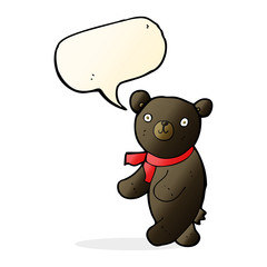 cute cartoon black teddy bear with speech bubble