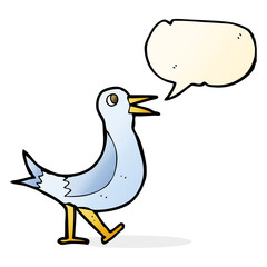 cartoon walking bird with speech bubble