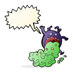 cartoon gross monster being sick with speech bubble