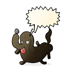 cartoon dog sticking out tongue with speech bubble
