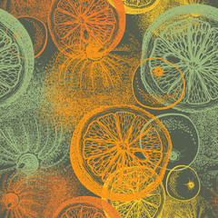 Wallpaper seamless pattern with hand drawn oranges citrus