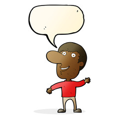 cartoon waving man with speech bubble