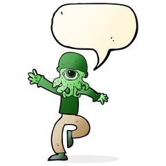 cartoon alien monster man with speech bubble