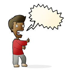 cartoon terrified man with speech bubble