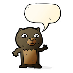 cartoon waving black bear cub with speech bubble