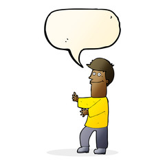 cartoon man gesturing with speech bubble