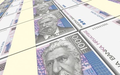 Croatian kuna bills stacks background. Computer generated 3D photo rendering