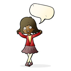 cartoon happy girl with speech bubble
