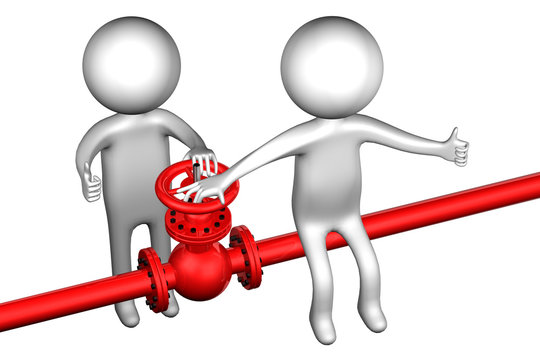 3D People with pipeline with valve
