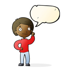 cartoon boy with idea with speech bubble