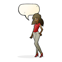 cartoon pretty woman with speech bubble