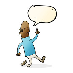 cartoon bald man with idea with speech bubble