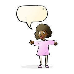 cartoon nervous woman with speech bubble