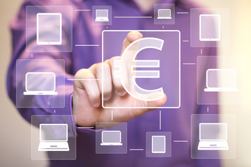 Businessman pressing button euro currency eur computer
