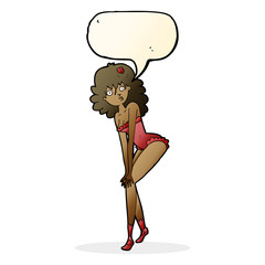 cartoon woman in lingerie with speech bubble