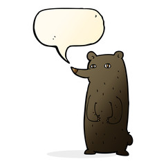 funny cartoon black bear with speech bubble