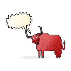 cartoon hairy cow with speech bubble