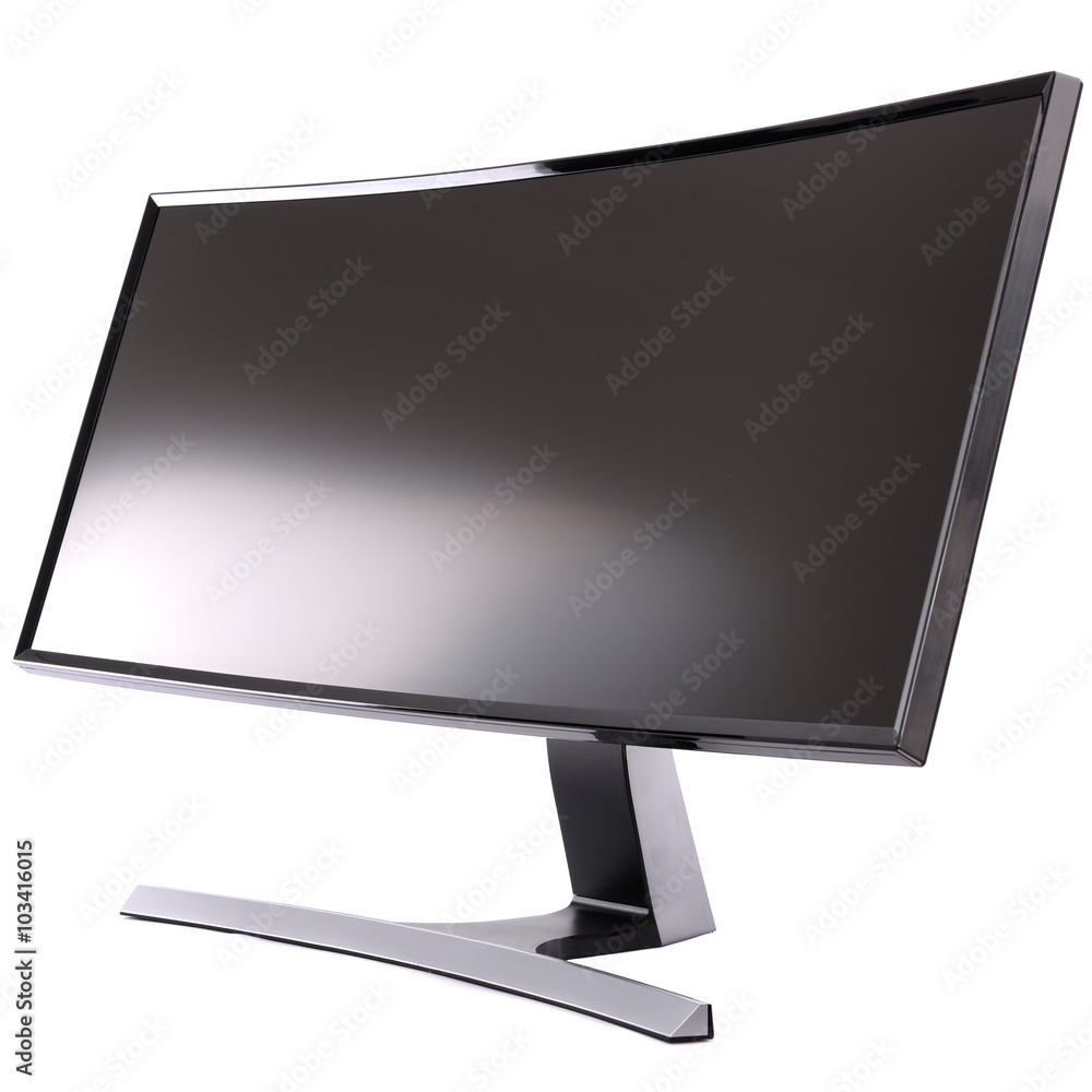Aufkleber stylish, modern curved lcd computer display, diagonal view.