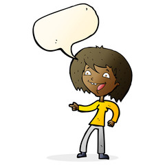 cartoon woman laughing and pointing with speech bubble