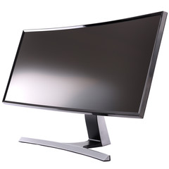 Stylish, modern curved LCD computer display, diagonal view.