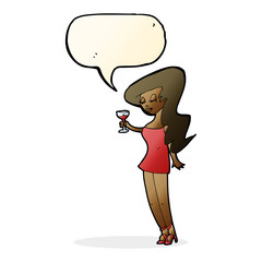 cartoon woman at party with speech bubble