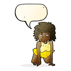 cartoon woman doing pin-up pose with speech bubble