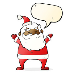 jolly santa cartoon with speech bubble