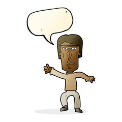 cartoon angry man waving warning with speech bubble