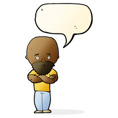 cartoon shocked bald man with beard with speech bubble
