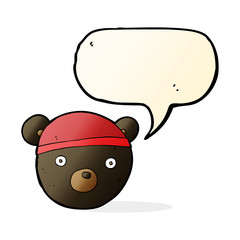 cartoon black bear cub wearing hat with speech bubble