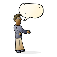 cartoon curious man with speech bubble