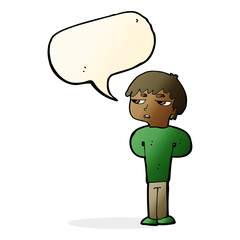 cartoon antisocial boy with speech bubble