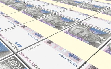 Croatian kuna bills stacks background. Computer generated 3D photo rendering