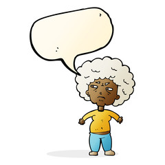 cartoon annoyed old woman with speech bubble