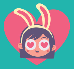 Fototapeta premium Cartoon Bunny Girl Madly in Love