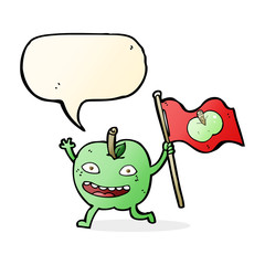cartoon apple with flag with speech bubble