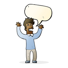cartoon terrified man with speech bubble