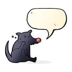 cartoon dog scratching with speech bubble