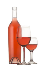 Rose wine bottle with two glasses