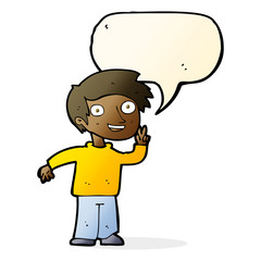 cartoon boy posing for photo with speech bubble