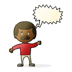 cartoon dad waving with speech bubble