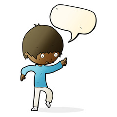 Obraz na płótnie Canvas cartoon worried boy pointing with speech bubble