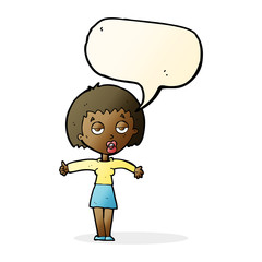 cartoon bored woman with speech bubble