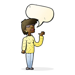 cartoon woman wearing spectacles with speech bubble