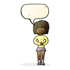 cartoon friendly woman with speech bubble