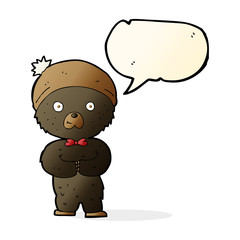 cartoon little black bear with speech bubble