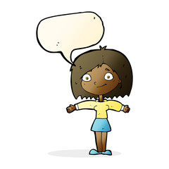 cartoon happy girl with speech bubble