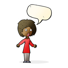 cartoon surprised woman with speech bubble