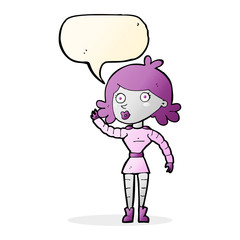 cartoon robot woman waving with speech bubble